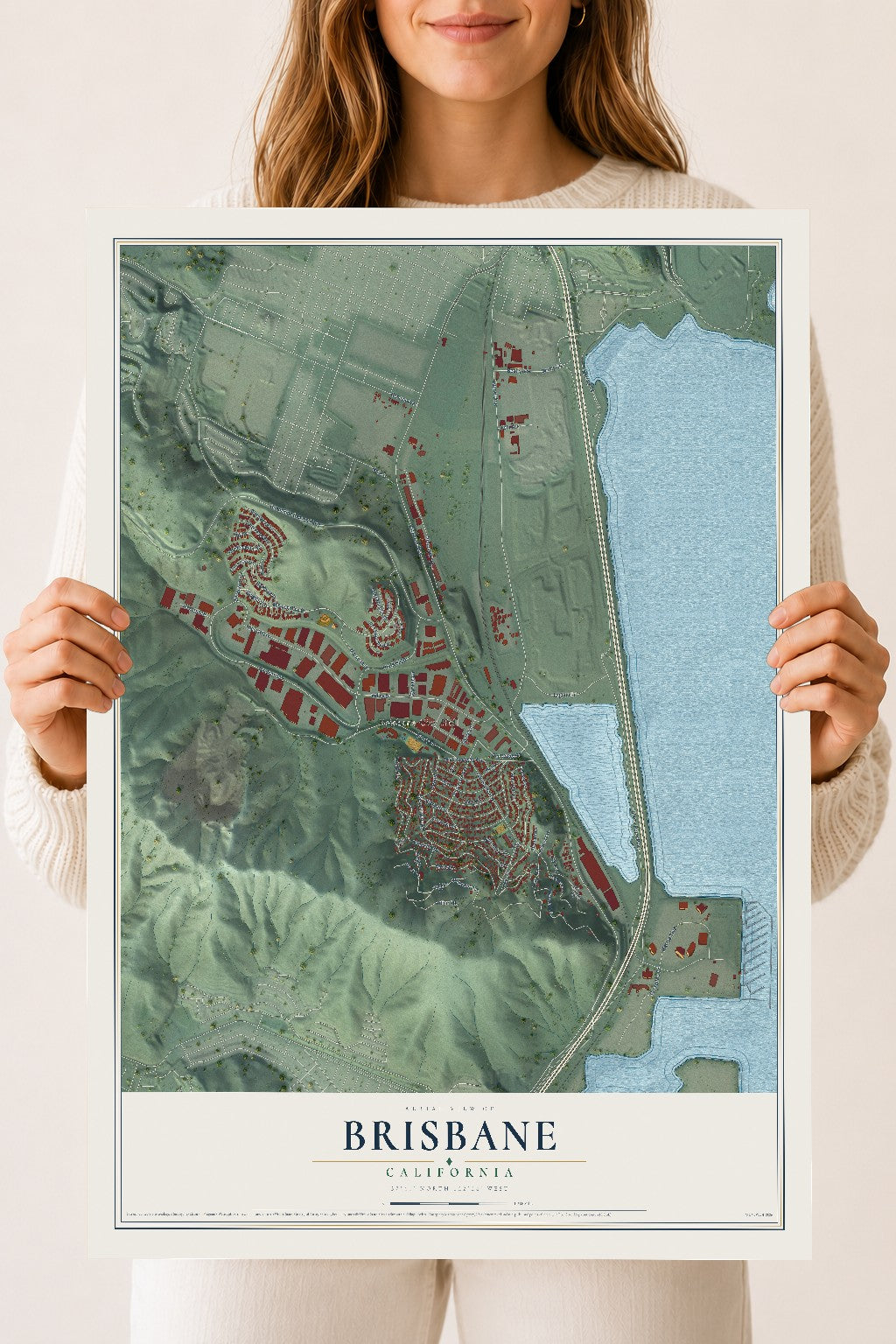 Map of Brisbane, California, 18 x 24 inch unframed archival matte print