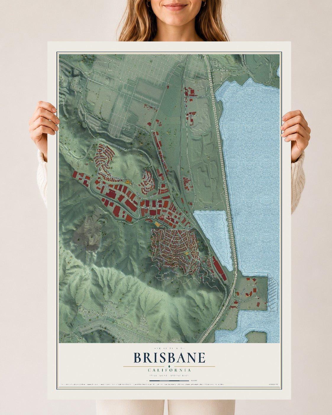 Map of Brisbane, California, 24 x 36 inch unframed archival matte print