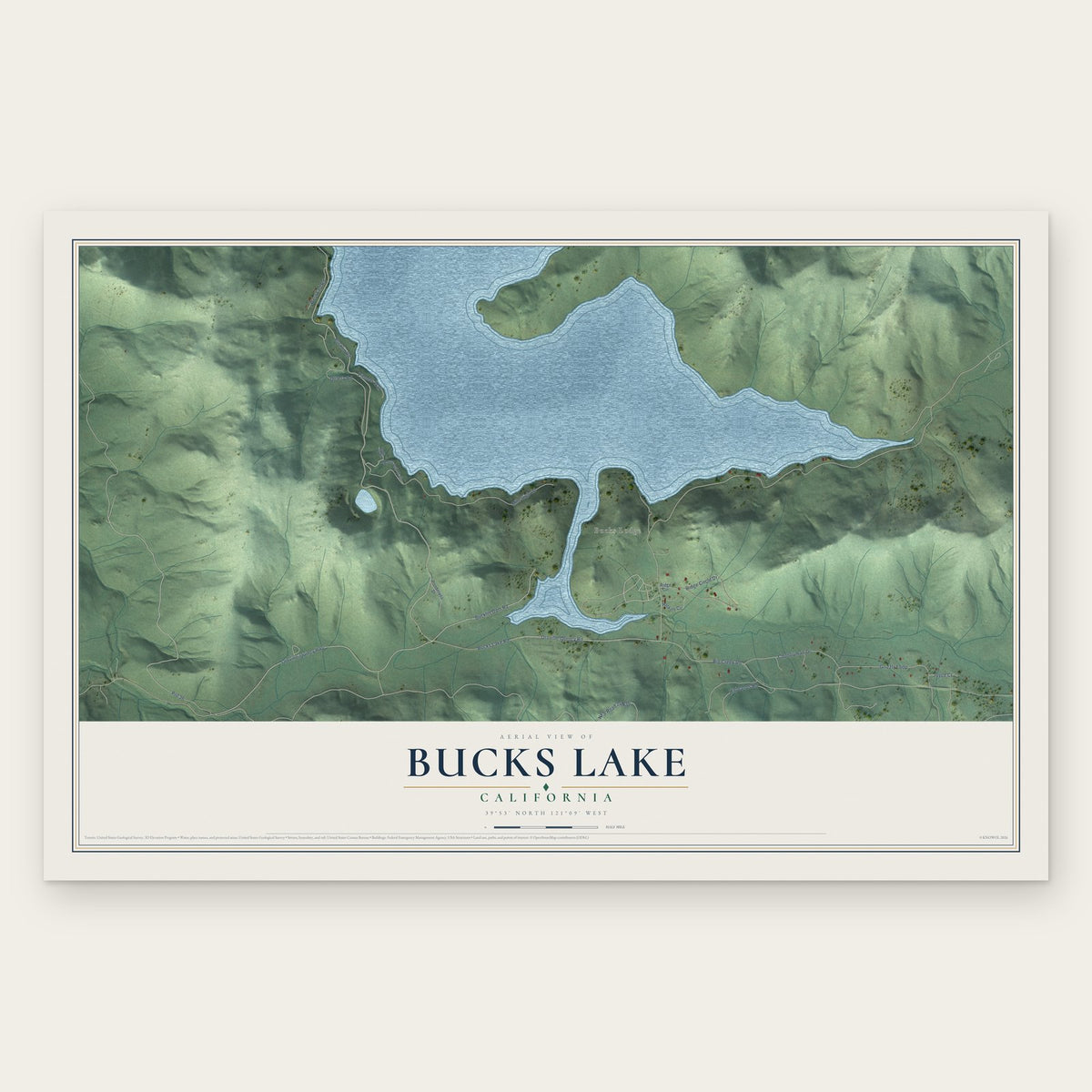 Bucks Lake, California map print, the full design
