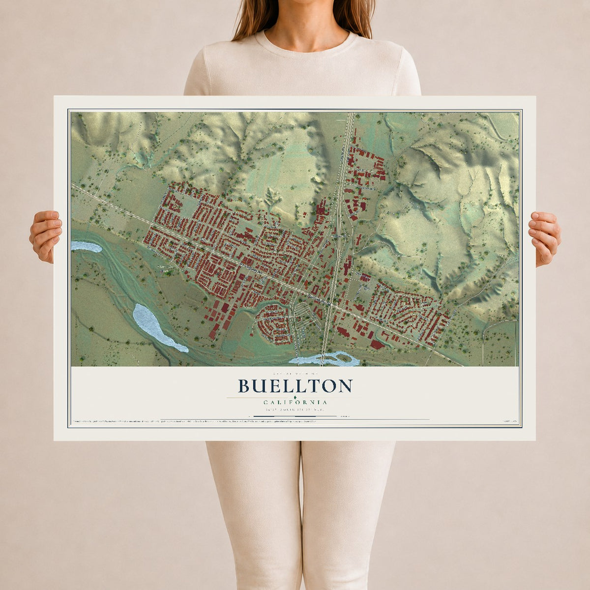 Map of Buellton, California, 24 x 36 inch unframed archival matte print