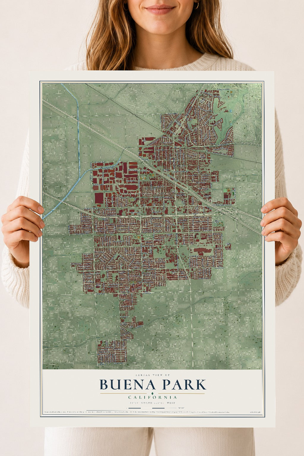 Map of Buena Park, California, 18 x 24 inch unframed archival matte print