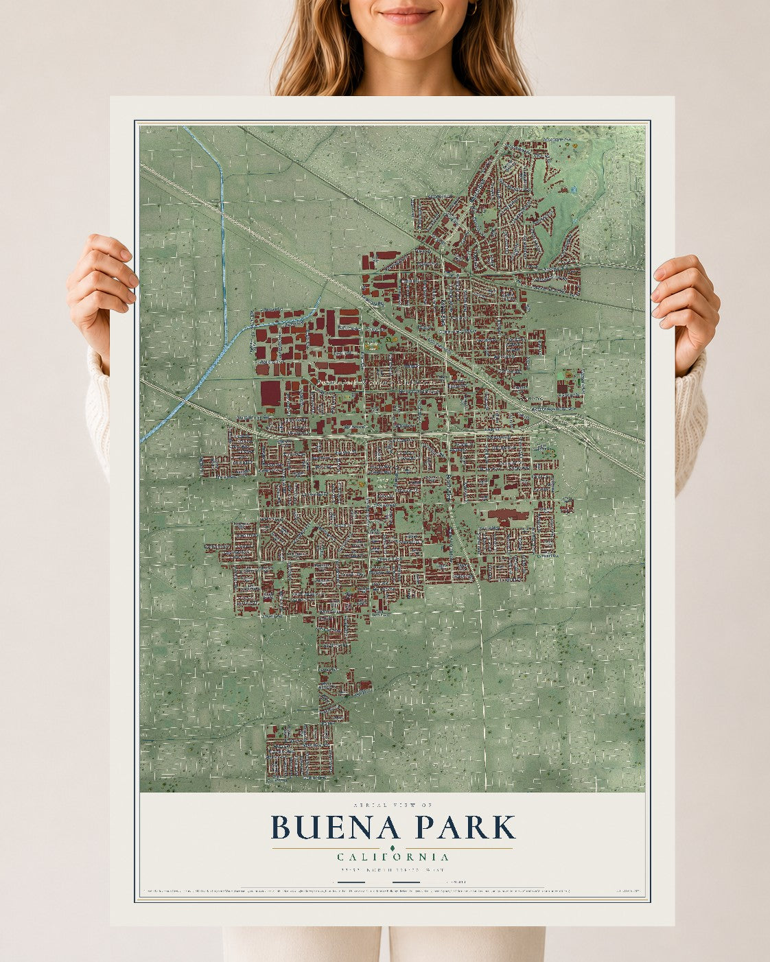 Map of Buena Park, California, 24 x 36 inch unframed archival matte print