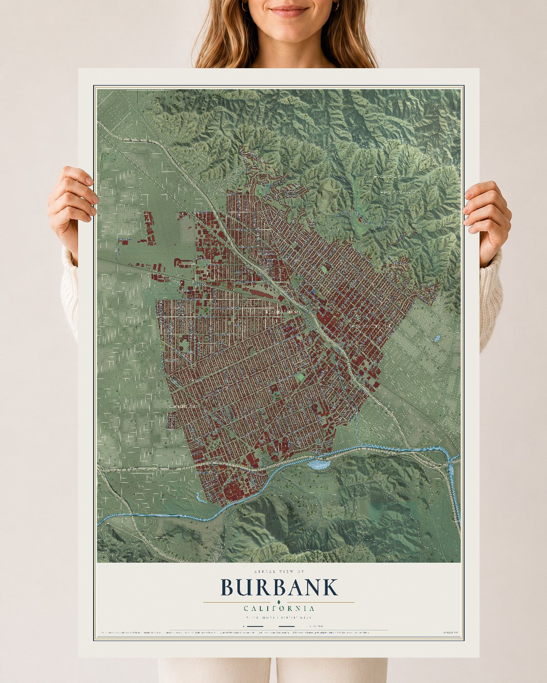 Map of Burbank, California, 24 x 36 inch unframed archival matte print