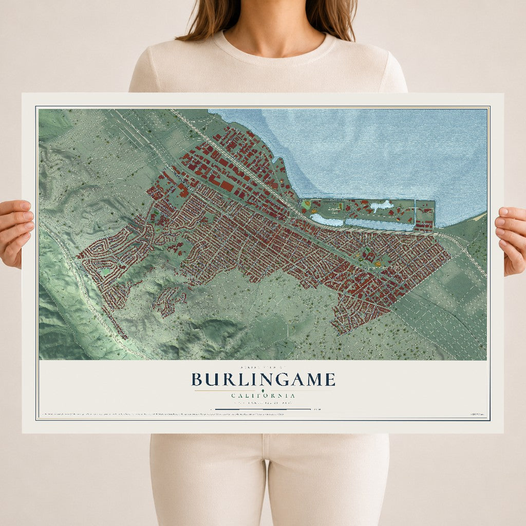 Map of Burlingame, California, 18 x 24 inch unframed archival matte print