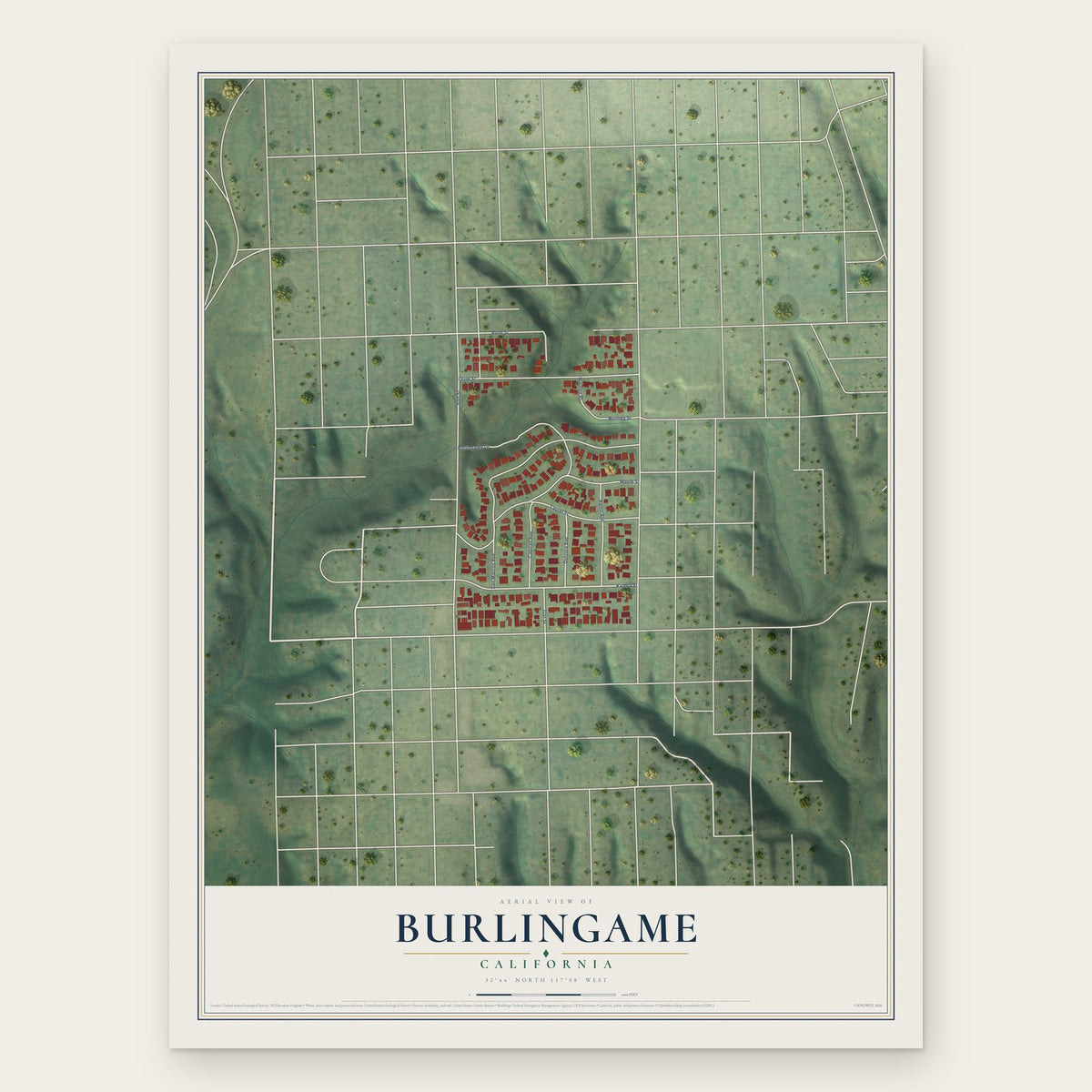 Burlingame, San Diego, California map print, the full design