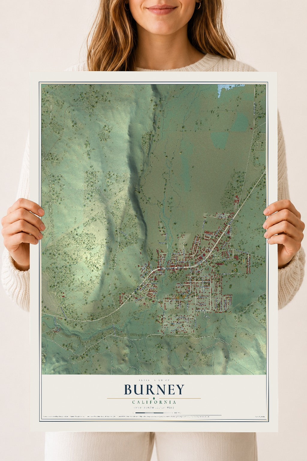 Map of Burney, California, 18 x 24 inch unframed archival matte print