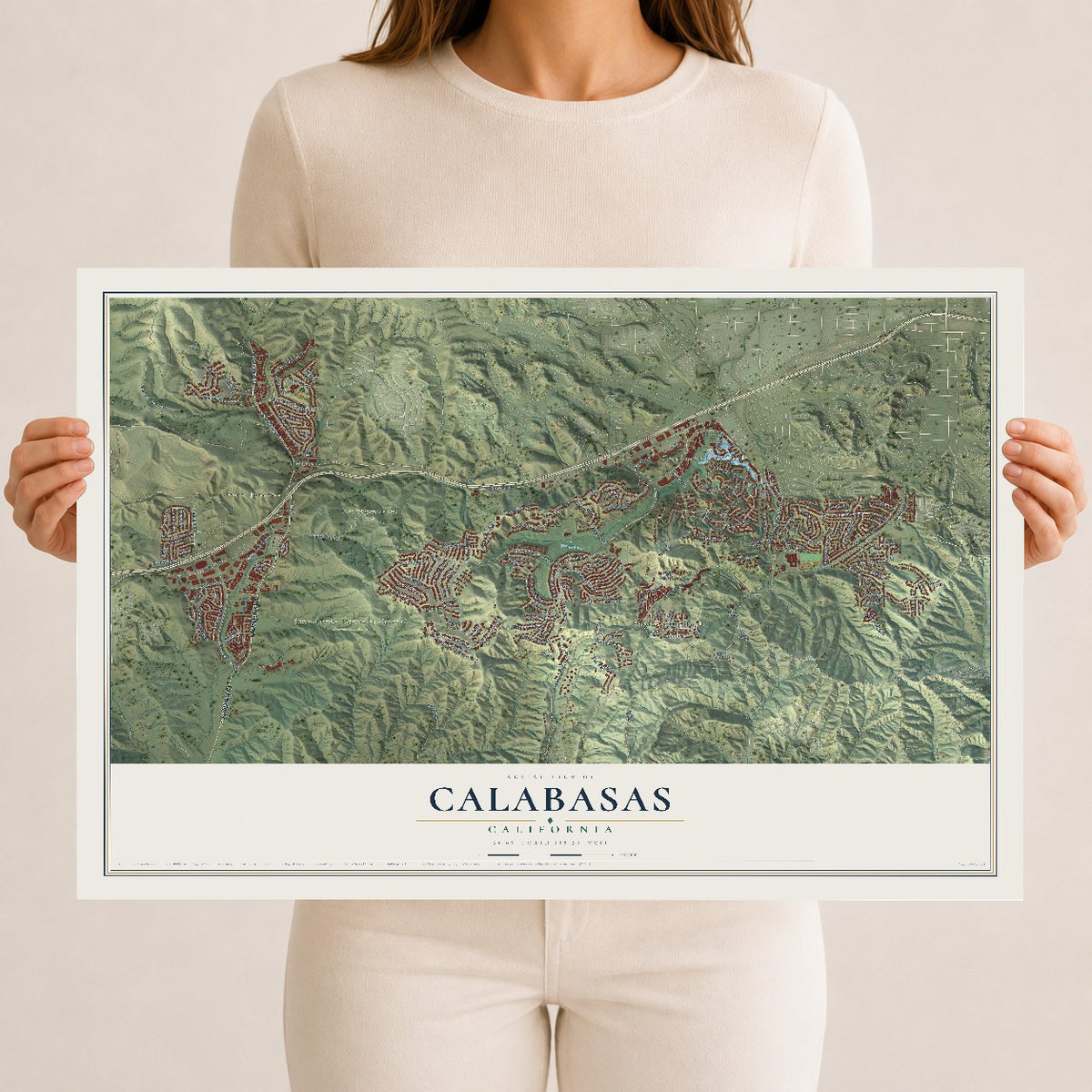 Map of Calabasas, California, 12 x 18 inch unframed archival matte print