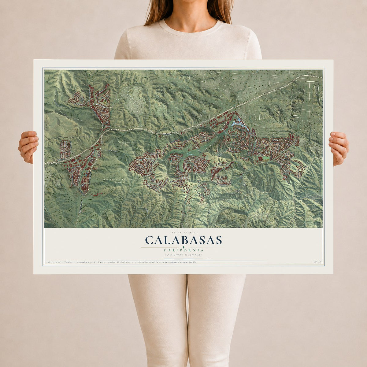 Map of Calabasas, California, 24 x 36 inch unframed archival matte print