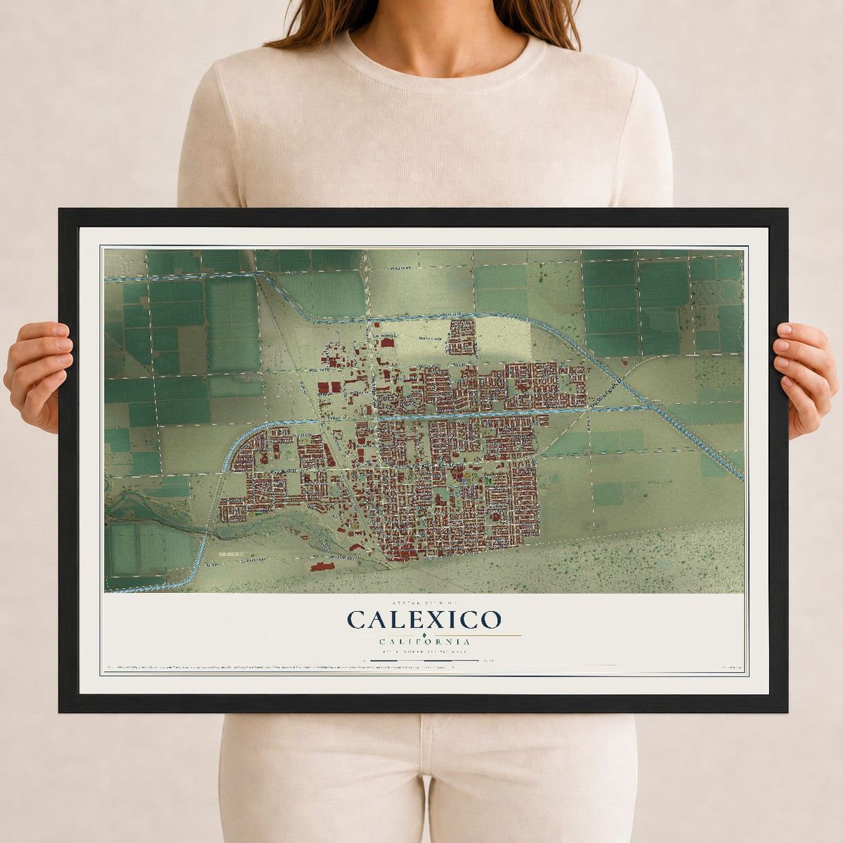 Map of Calexico, California, 12 x 18 inch print in a black wood frame