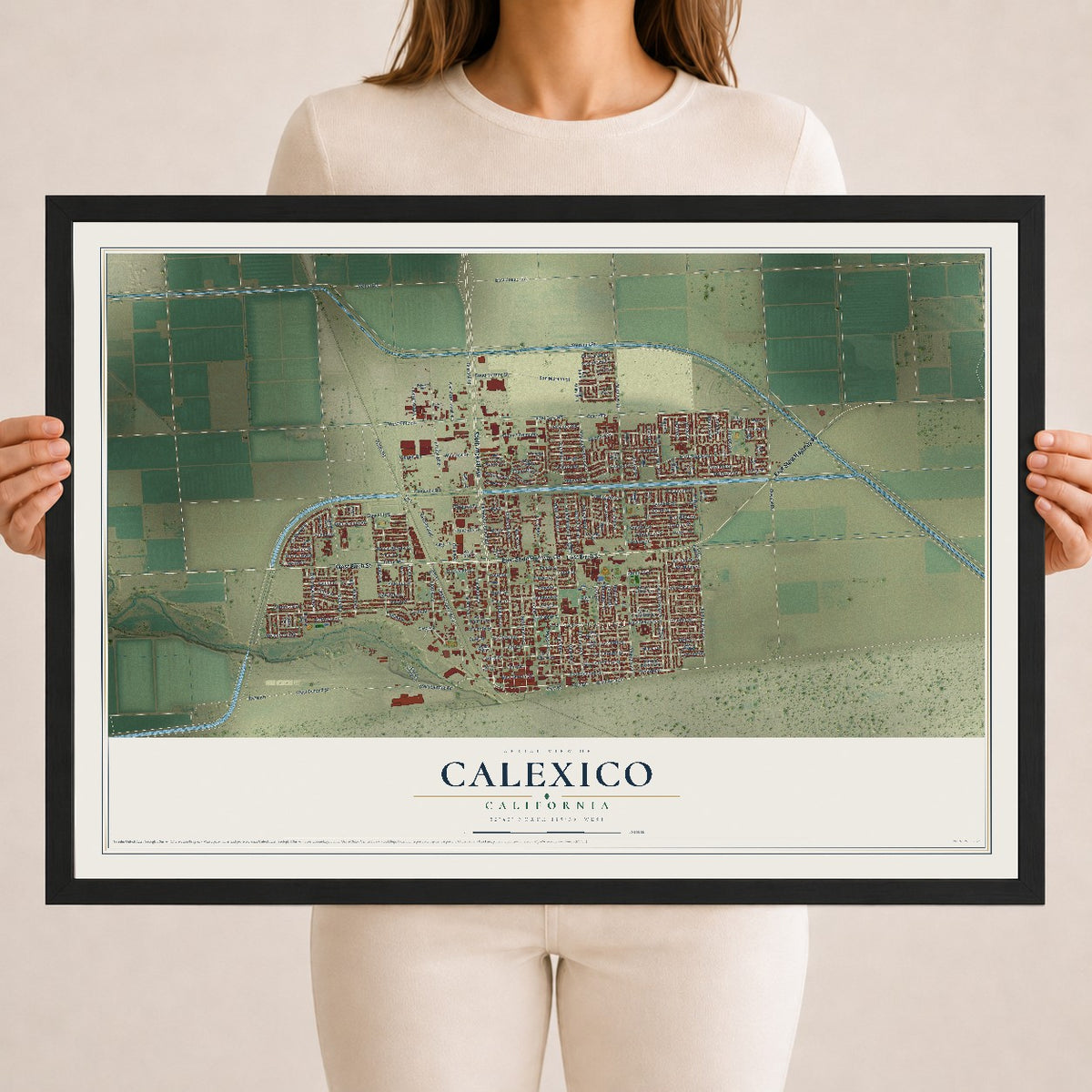 Map of Calexico, California, 18 x 24 inch print in a black wood frame