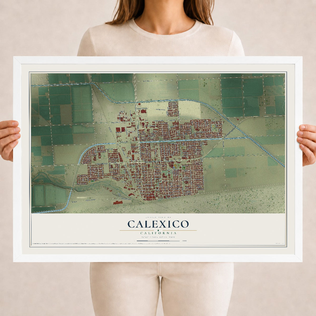 Map of Calexico, California, 18 x 24 inch print in a white wood frame