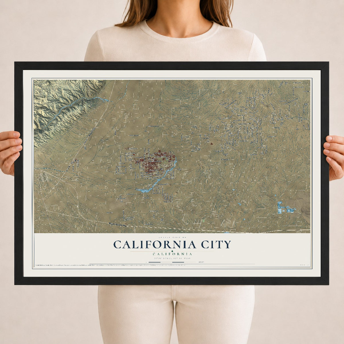Map of California City, California, 18 x 24 inch print in a black wood frame