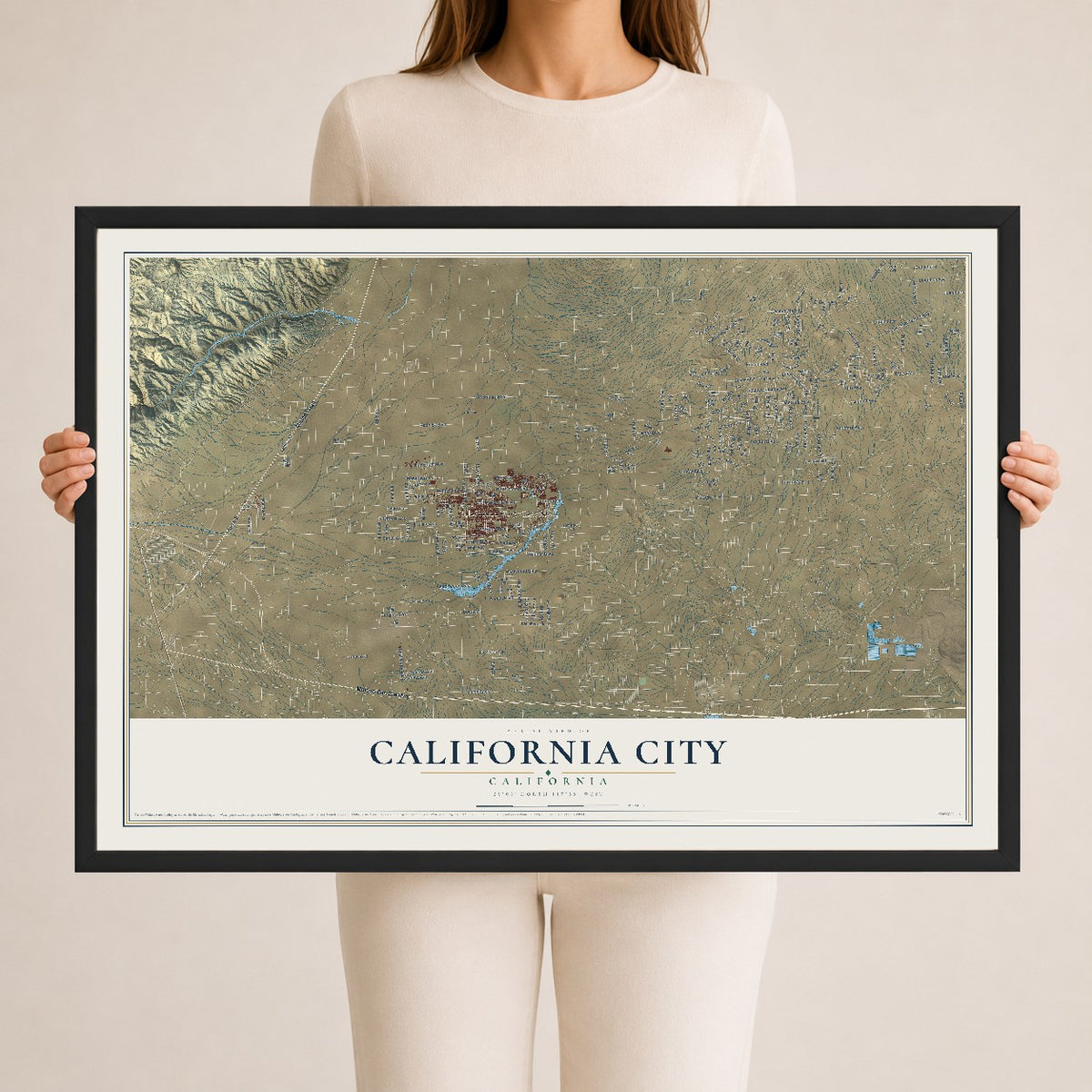 Map of California City, California, 24 x 36 inch print in a black wood frame