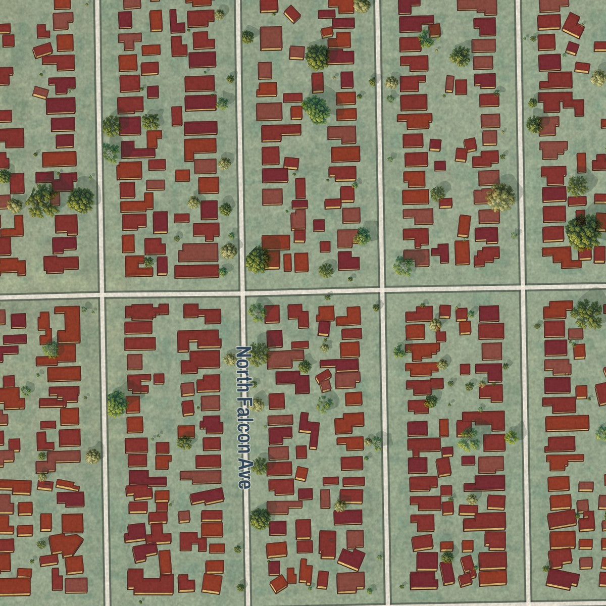 Close-up of the map of California Heights, California print showing street and building detail
