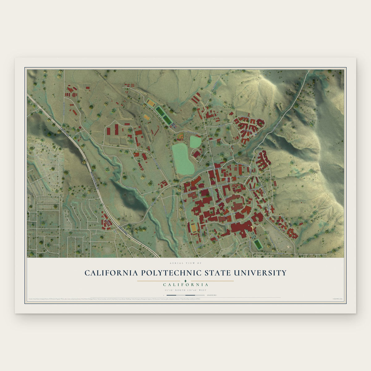 California Polytechnic State University, California map print, the full design