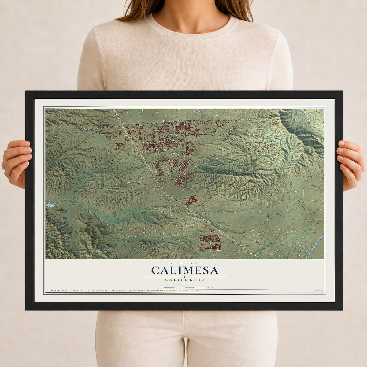 Map of Calimesa, California, 12 x 18 inch print in a black wood frame