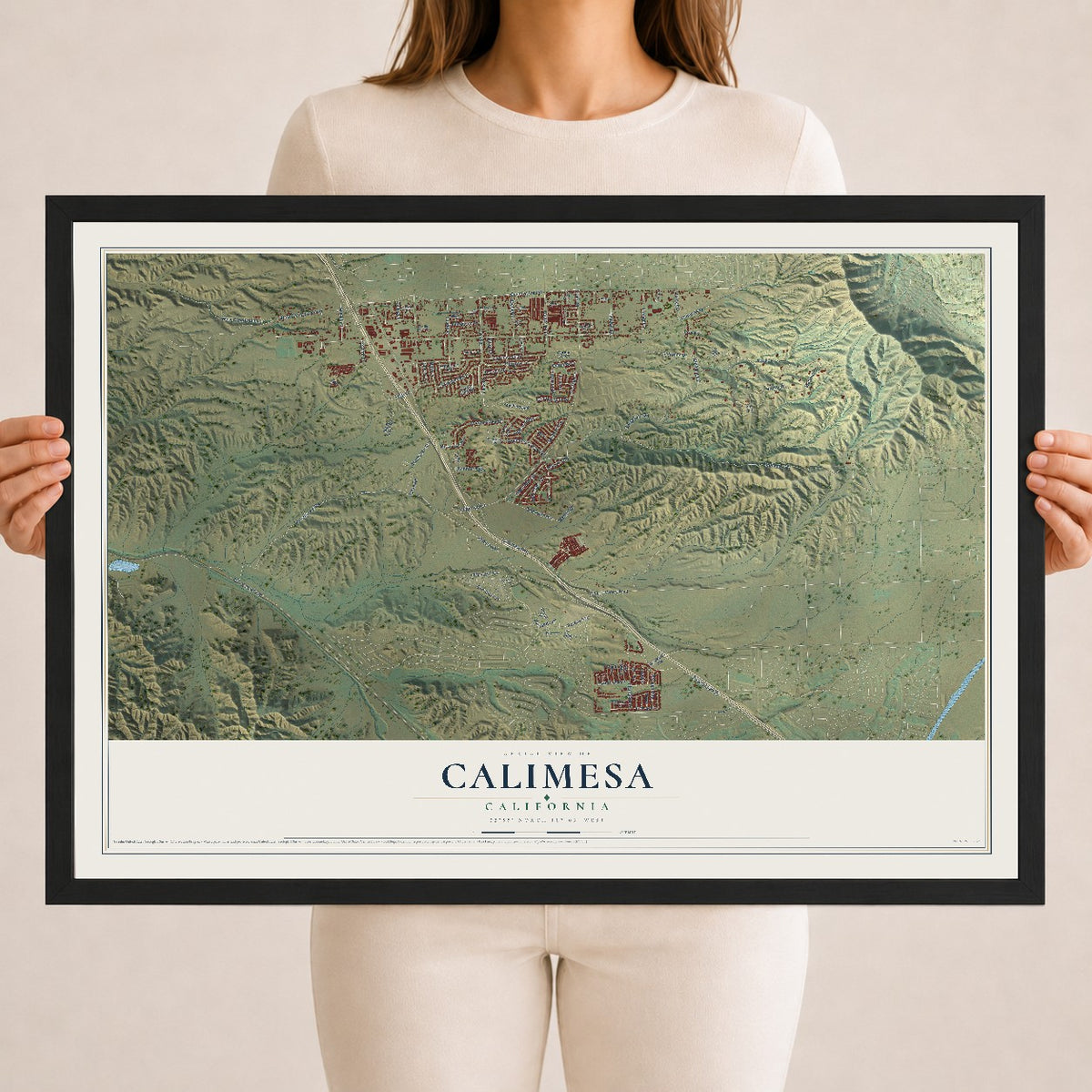 Map of Calimesa, California, 18 x 24 inch print in a black wood frame