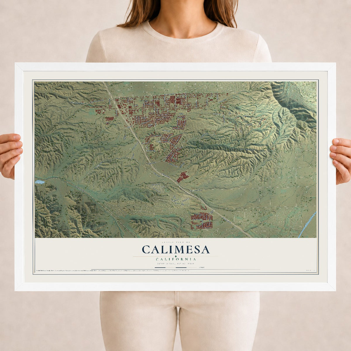 Map of Calimesa, California, 18 x 24 inch print in a white wood frame