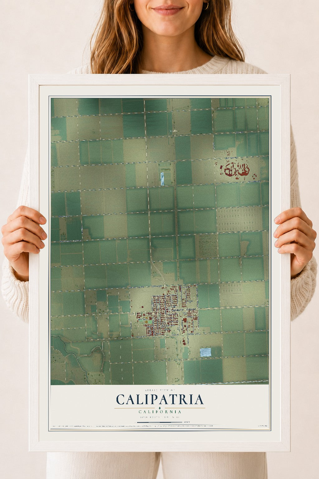 Map of Calipatria, California, 18 x 24 inch print in a white wood frame