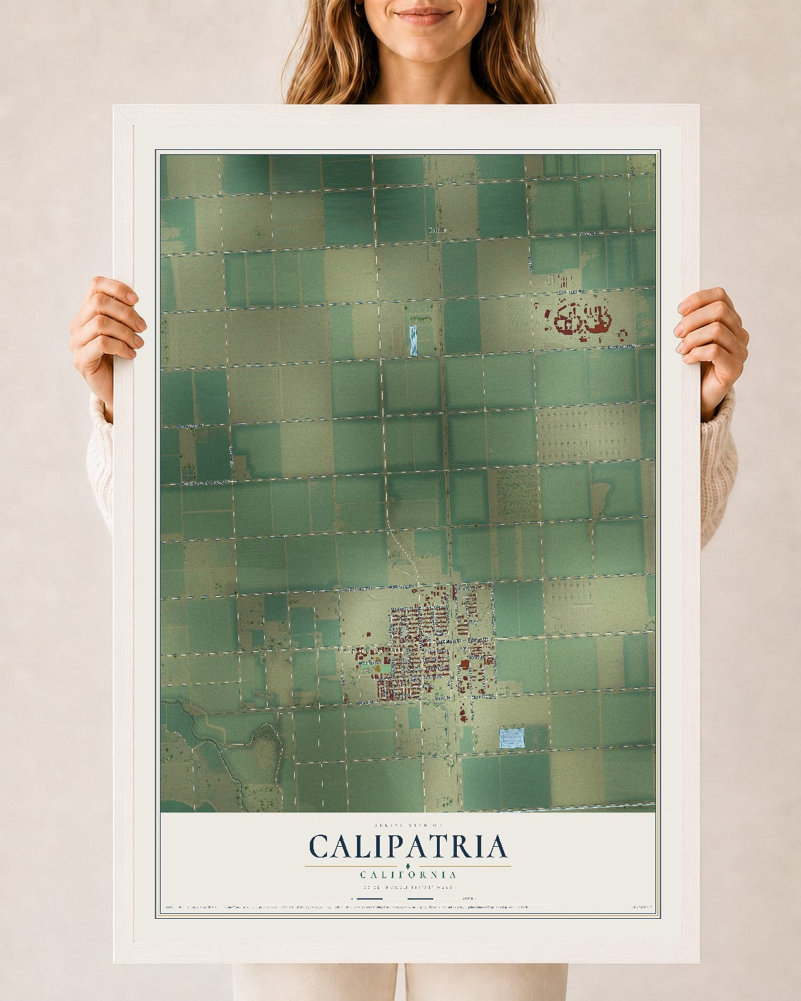 Map of Calipatria, California, 24 x 36 inch print in a white wood frame