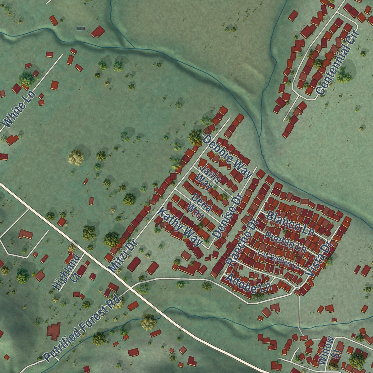 Second close-up of the map of Calistoga, California print showing more streets and buildings