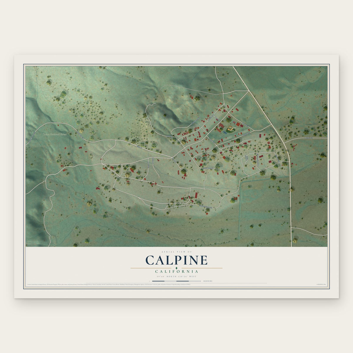 Calpine, California map print, the full design