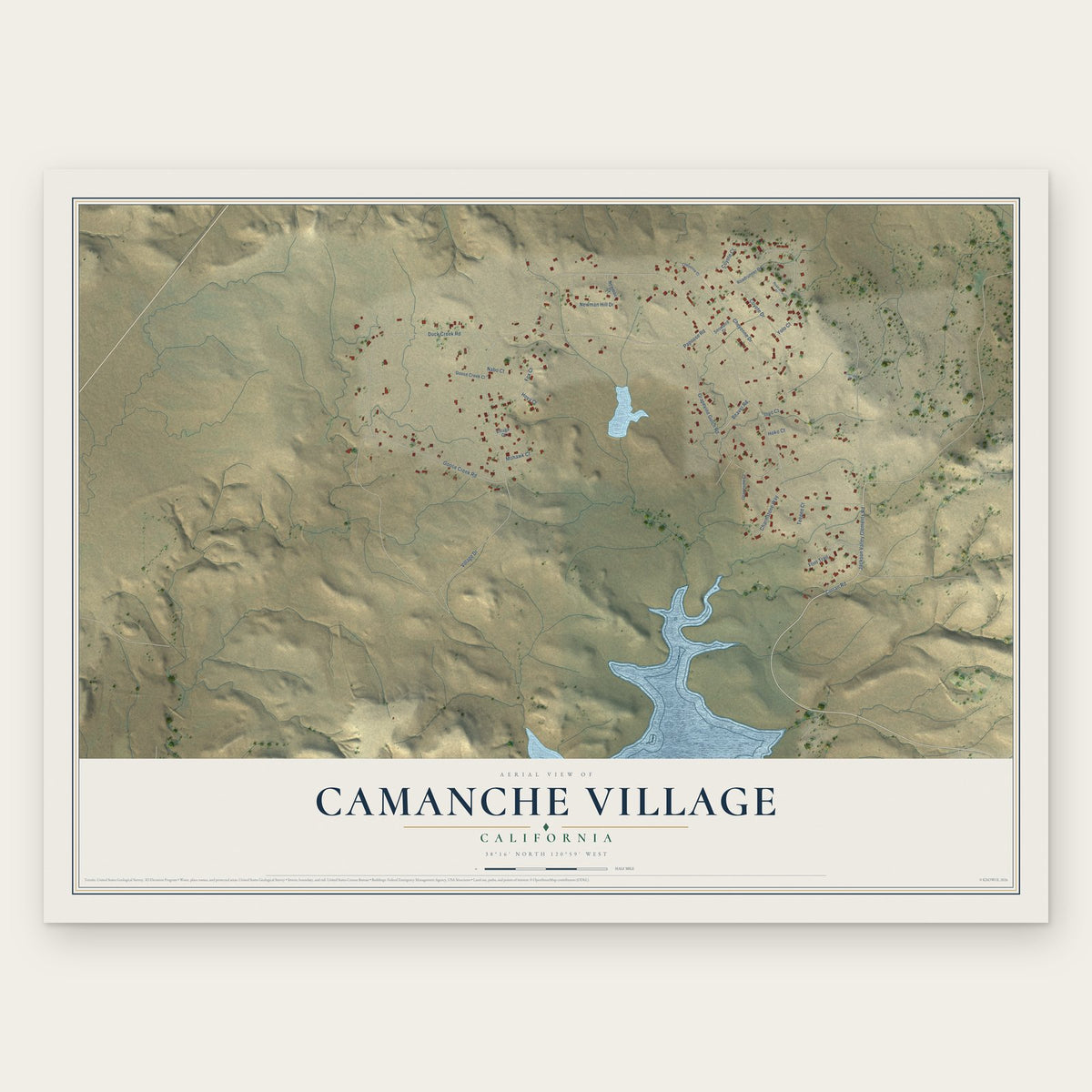 Camanche Village, California map print, the full design