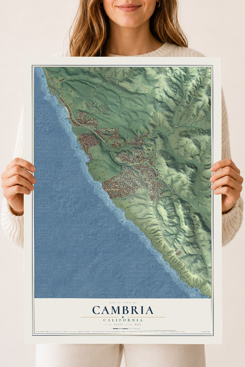 Map of Cambria, California, 18 x 24 inch unframed archival matte print