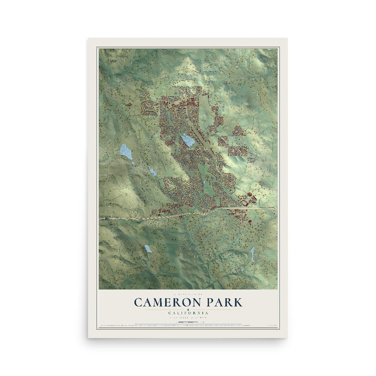 Map of Cameron Park, California, 12 x 18 inch unframed archival matte print