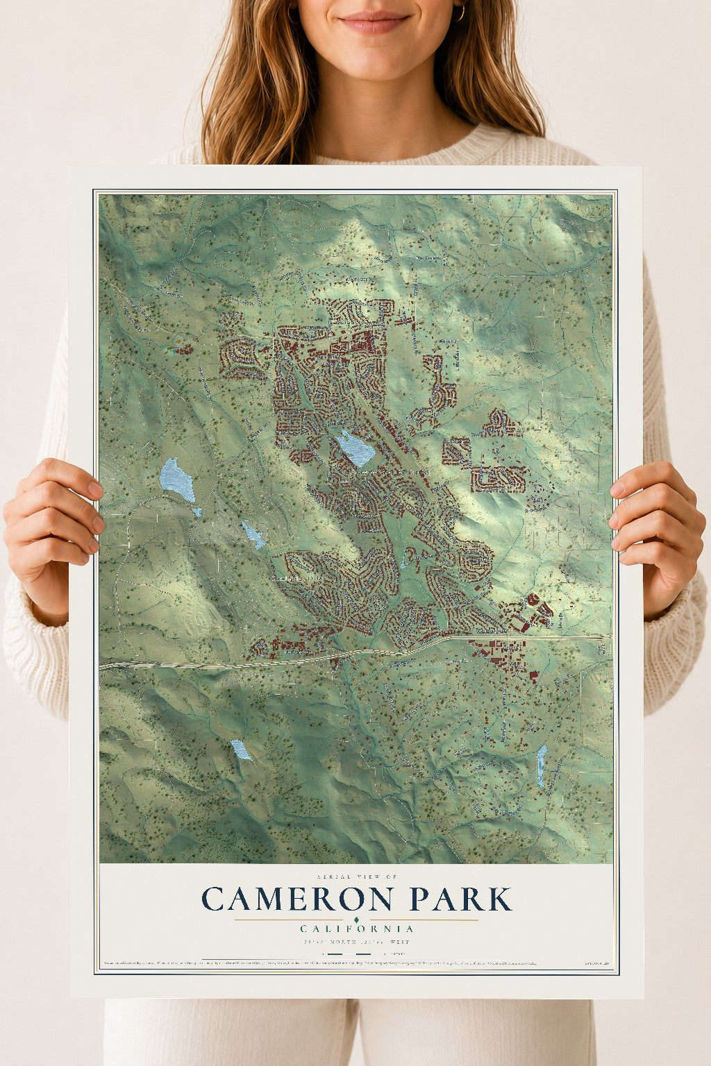 Map of Cameron Park, California, 18 x 24 inch unframed archival matte print