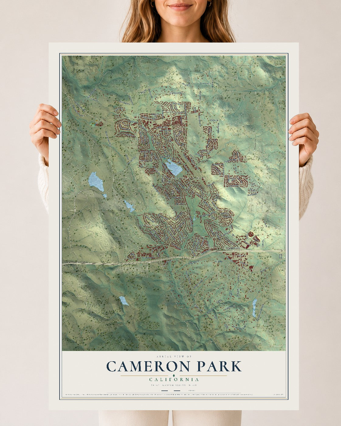 Map of Cameron Park, California, 24 x 36 inch unframed archival matte print