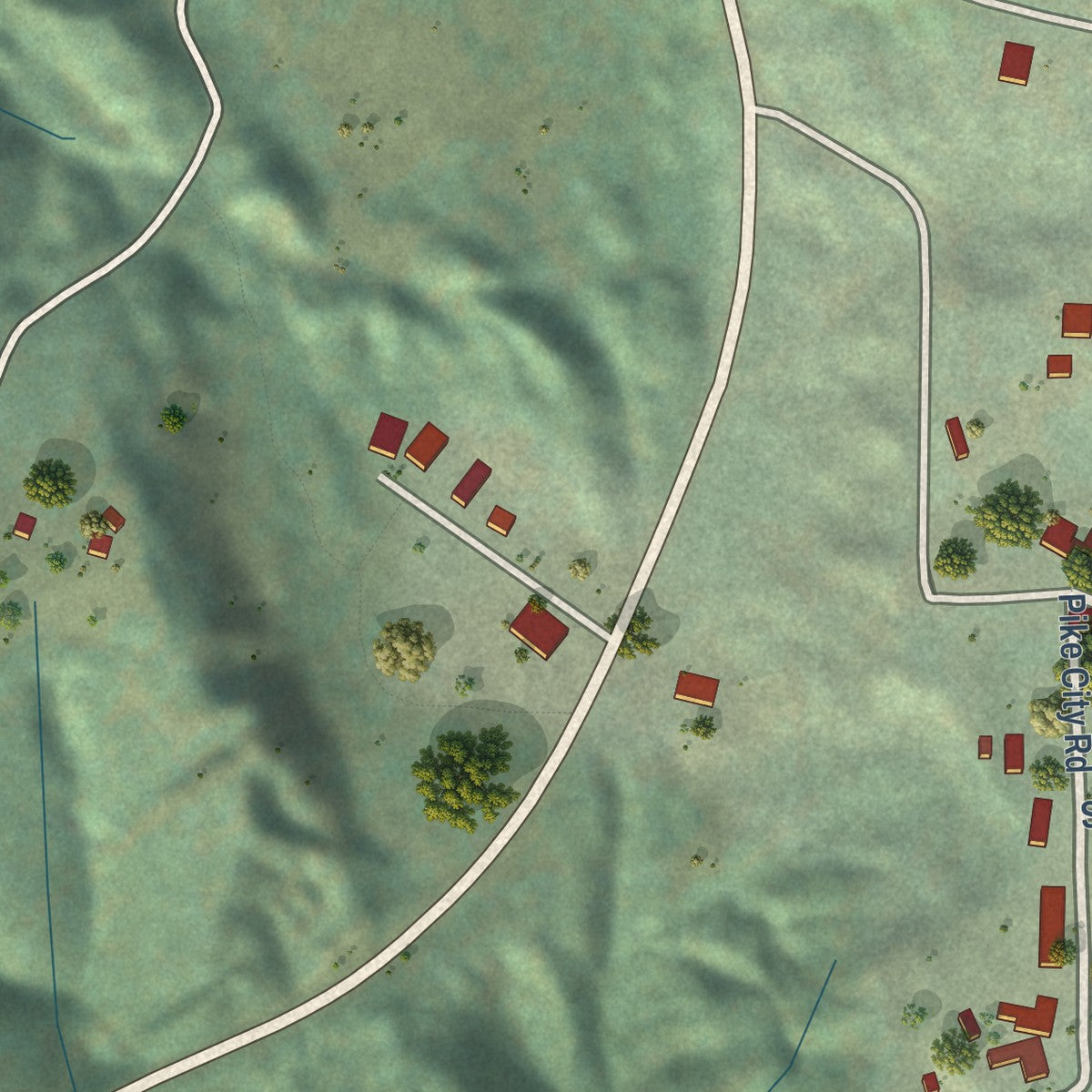 Close-up of the map of Camptonville, California print showing street and building detail