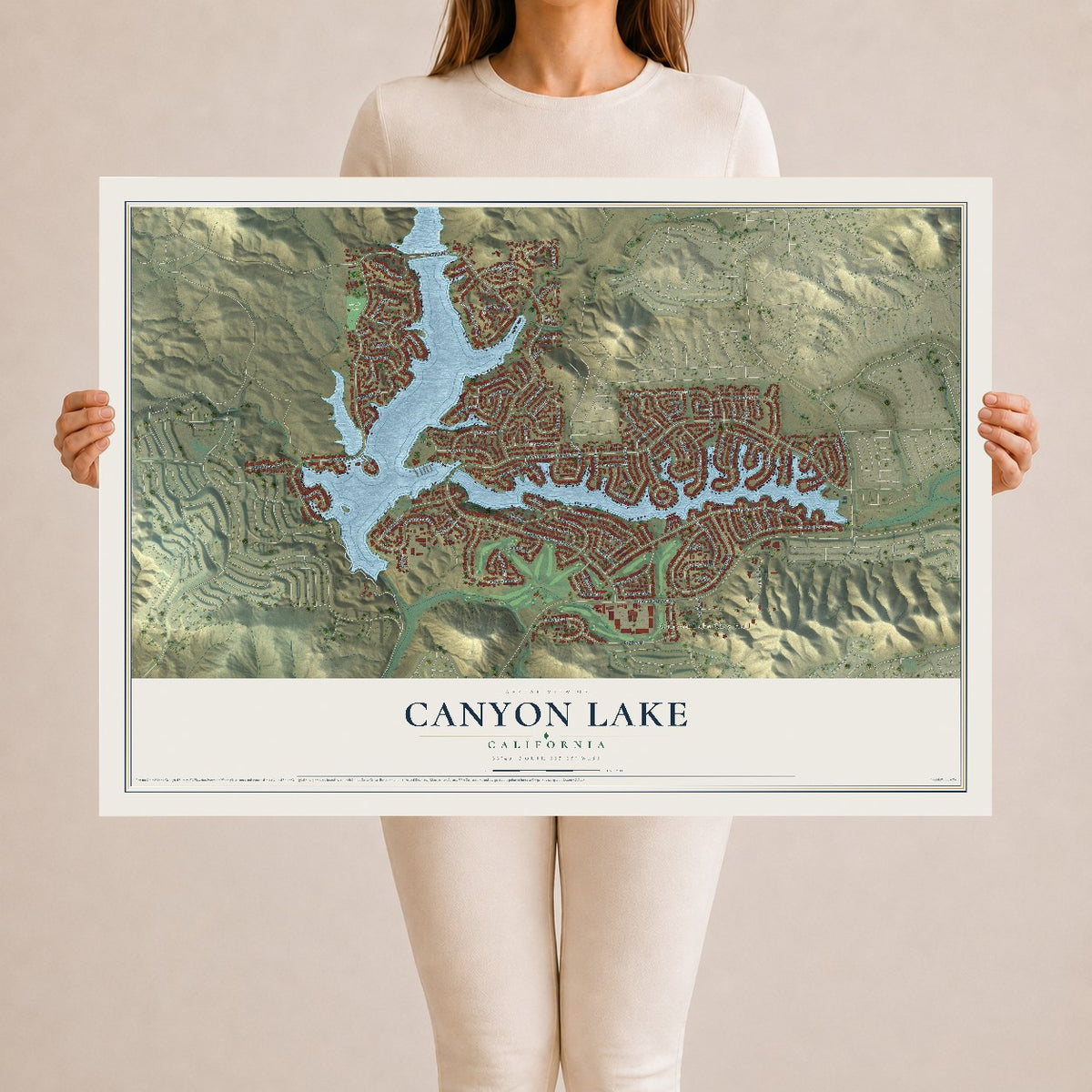 Map of Canyon Lake, California, 24 x 36 inch unframed archival matte print