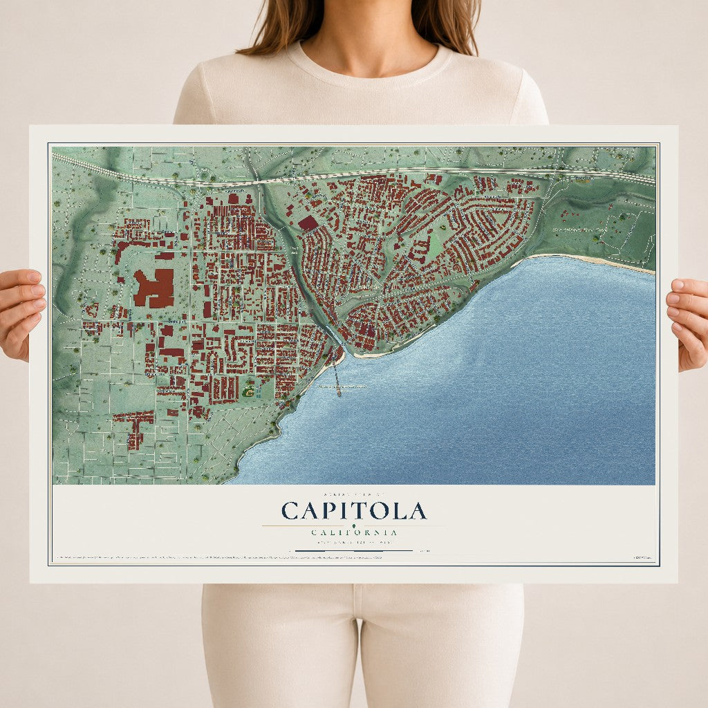 Map of Capitola, California, 18 x 24 inch unframed archival matte print