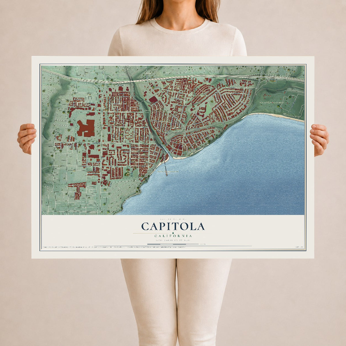 Map of Capitola, California, 24 x 36 inch unframed archival matte print