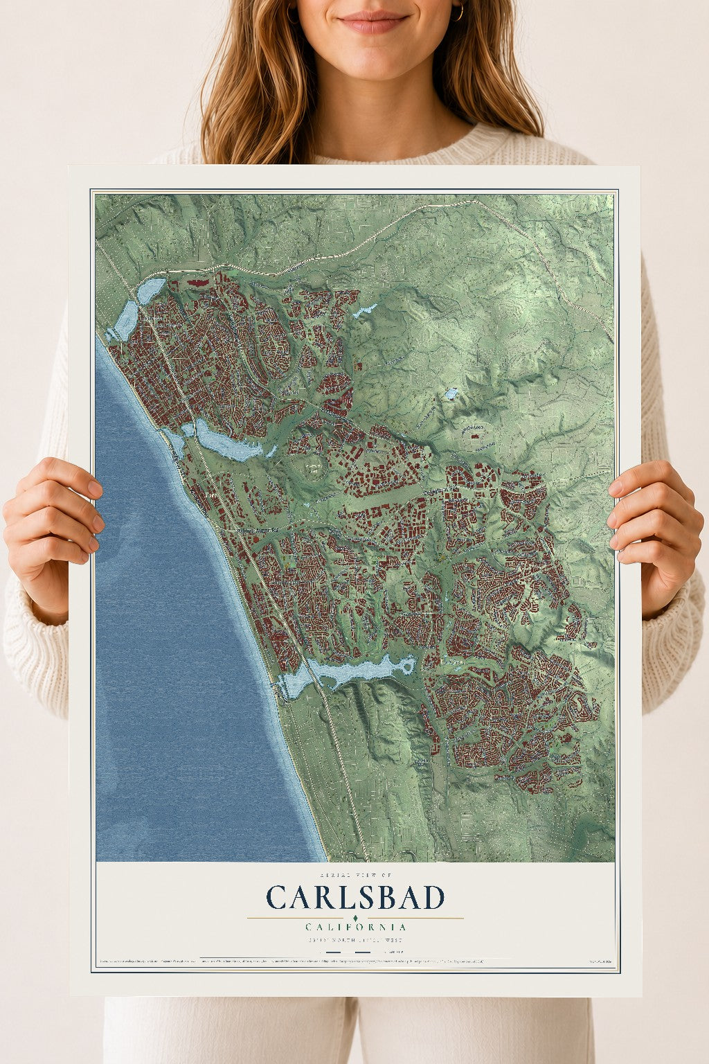 Map of Carlsbad, California, 18 x 24 inch unframed archival matte print