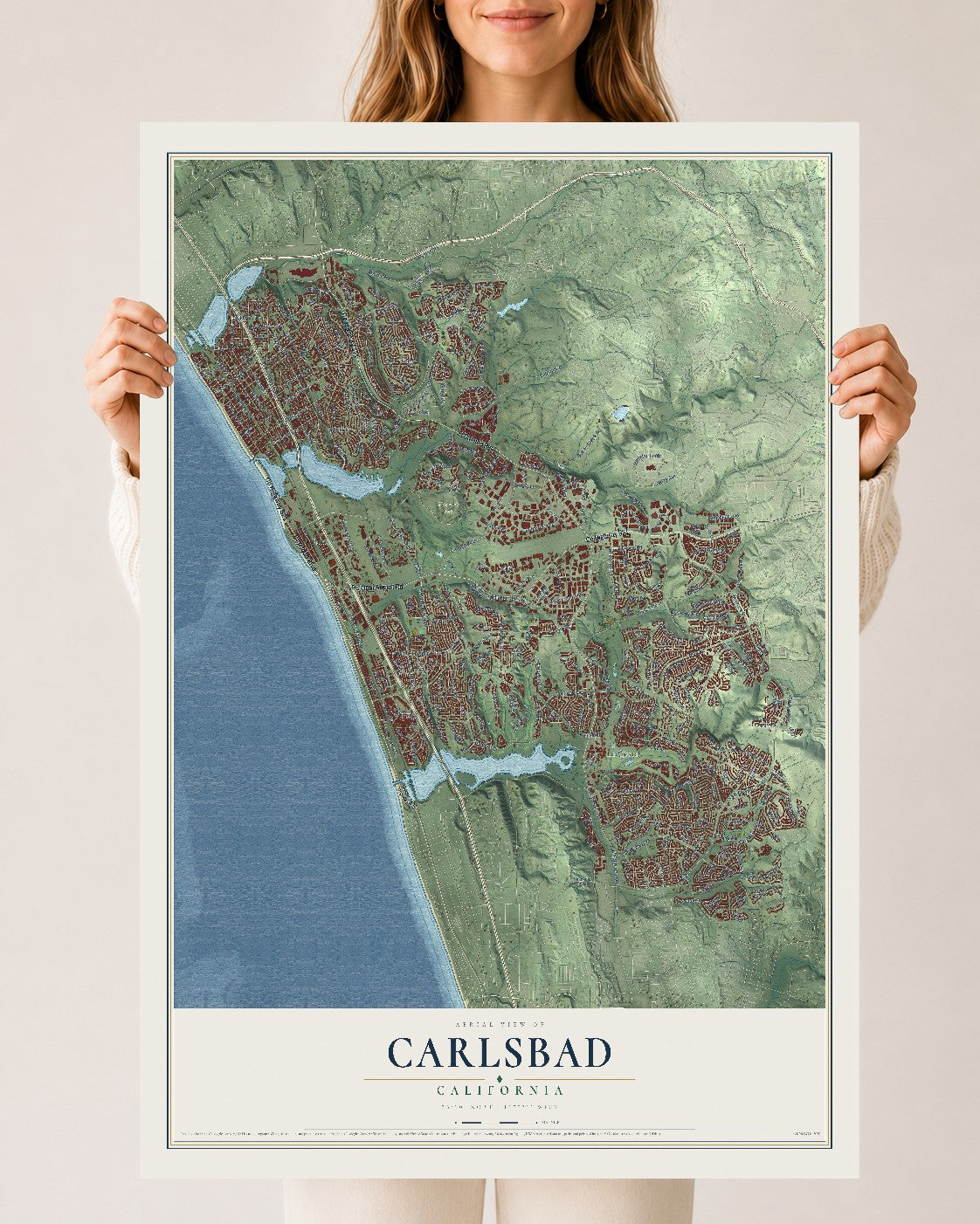 Map of Carlsbad, California, 24 x 36 inch unframed archival matte print