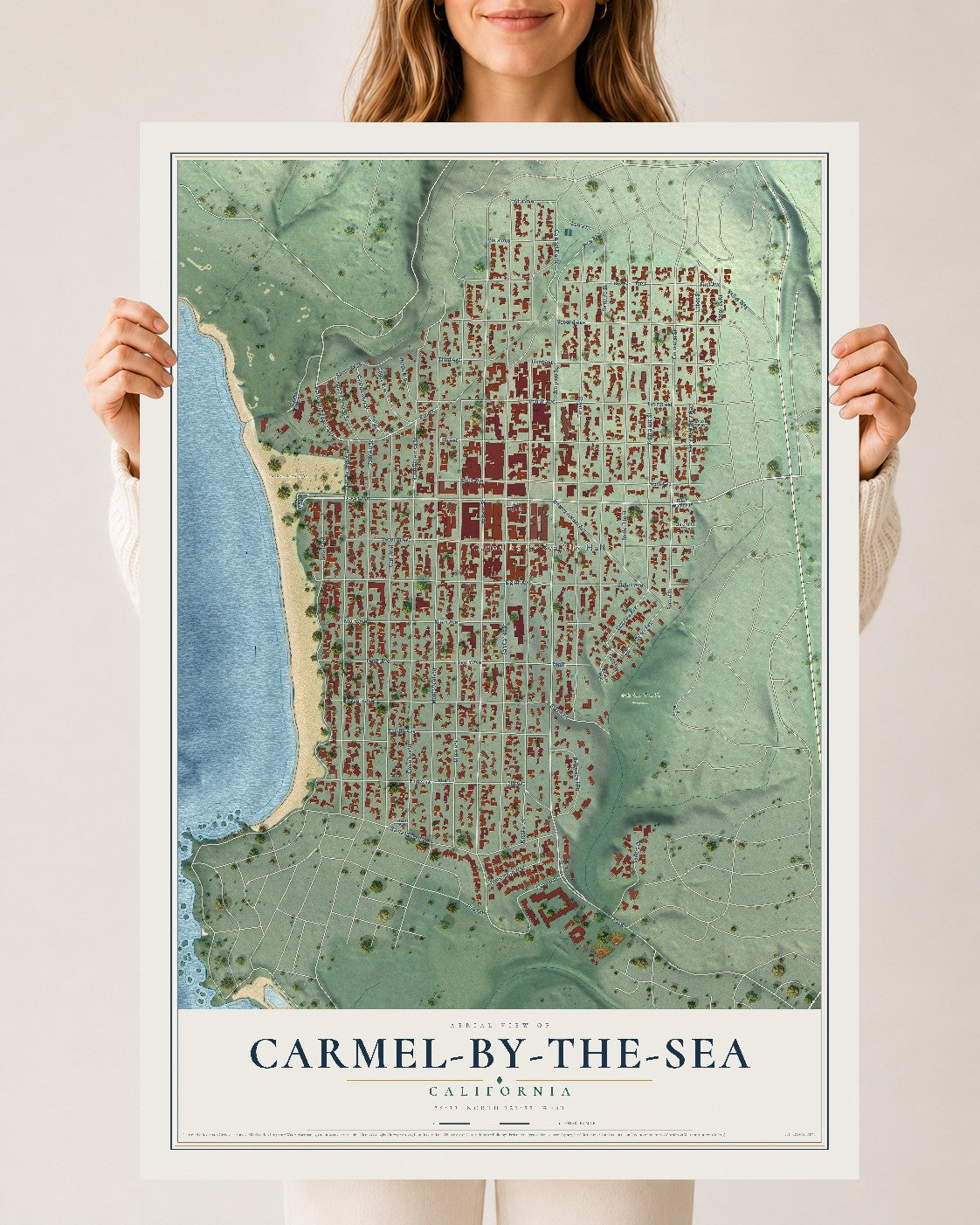 Map of Carmel-by-the-Sea, California, 24 x 36 inch unframed archival matte print