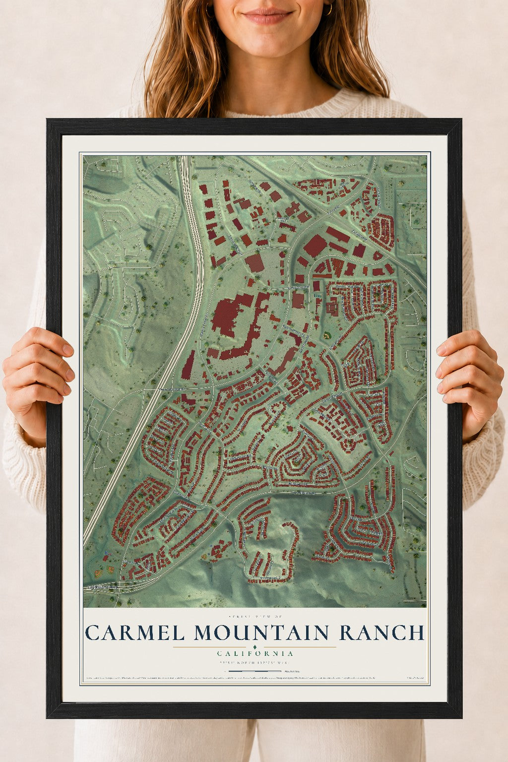 Map of Carmel Mountain Ranch, California, 18 x 24 inch print in a black wood frame