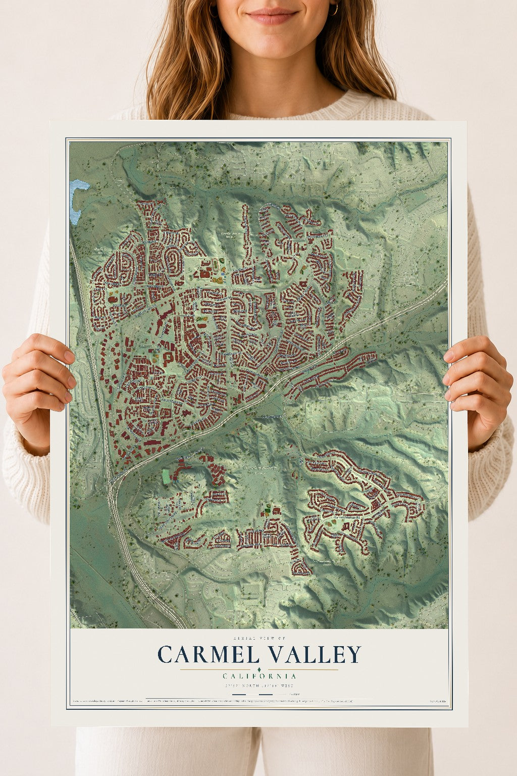 Map of Carmel Valley, California, 18 x 24 inch unframed archival matte print