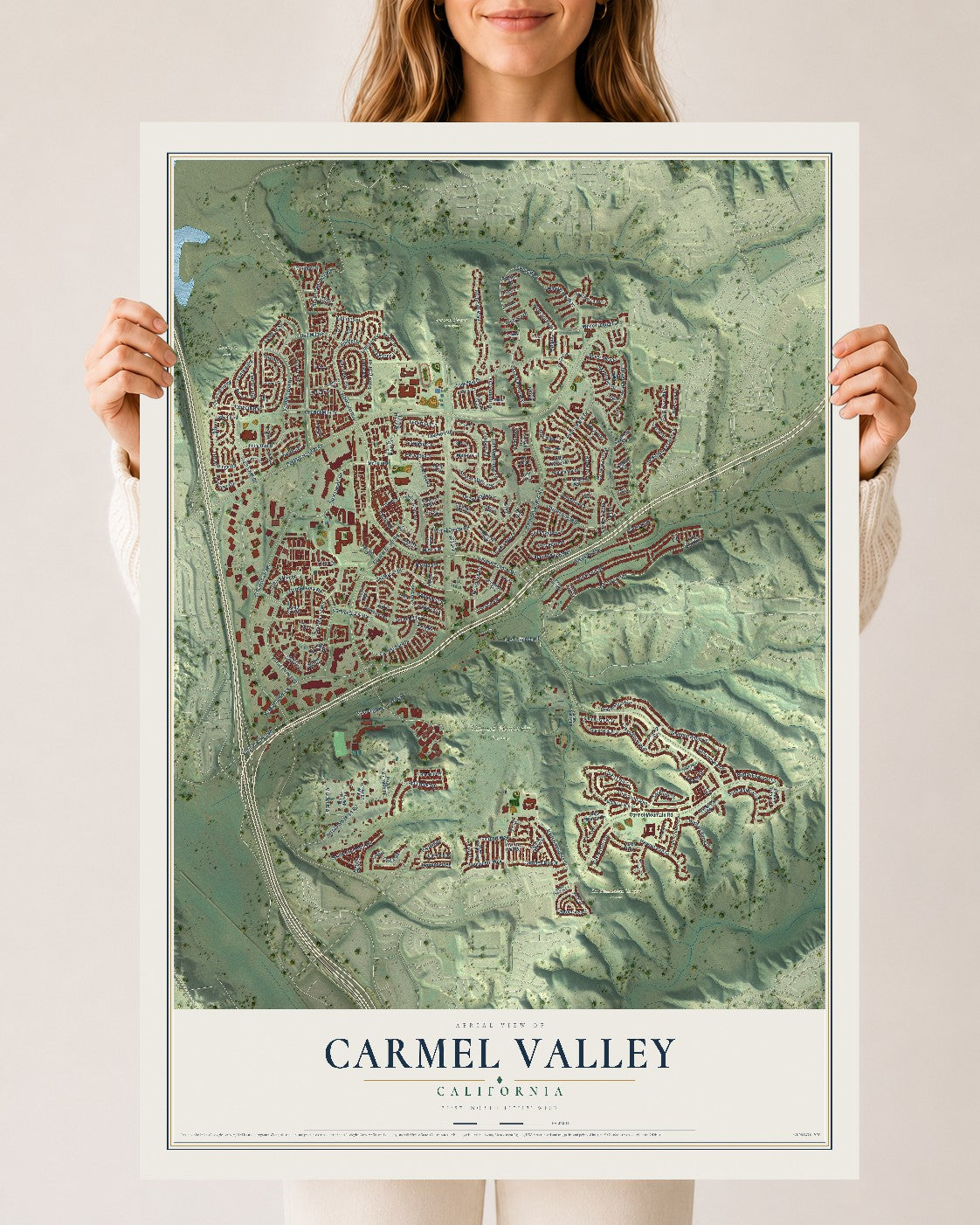 Map of Carmel Valley, California, 24 x 36 inch unframed archival matte print