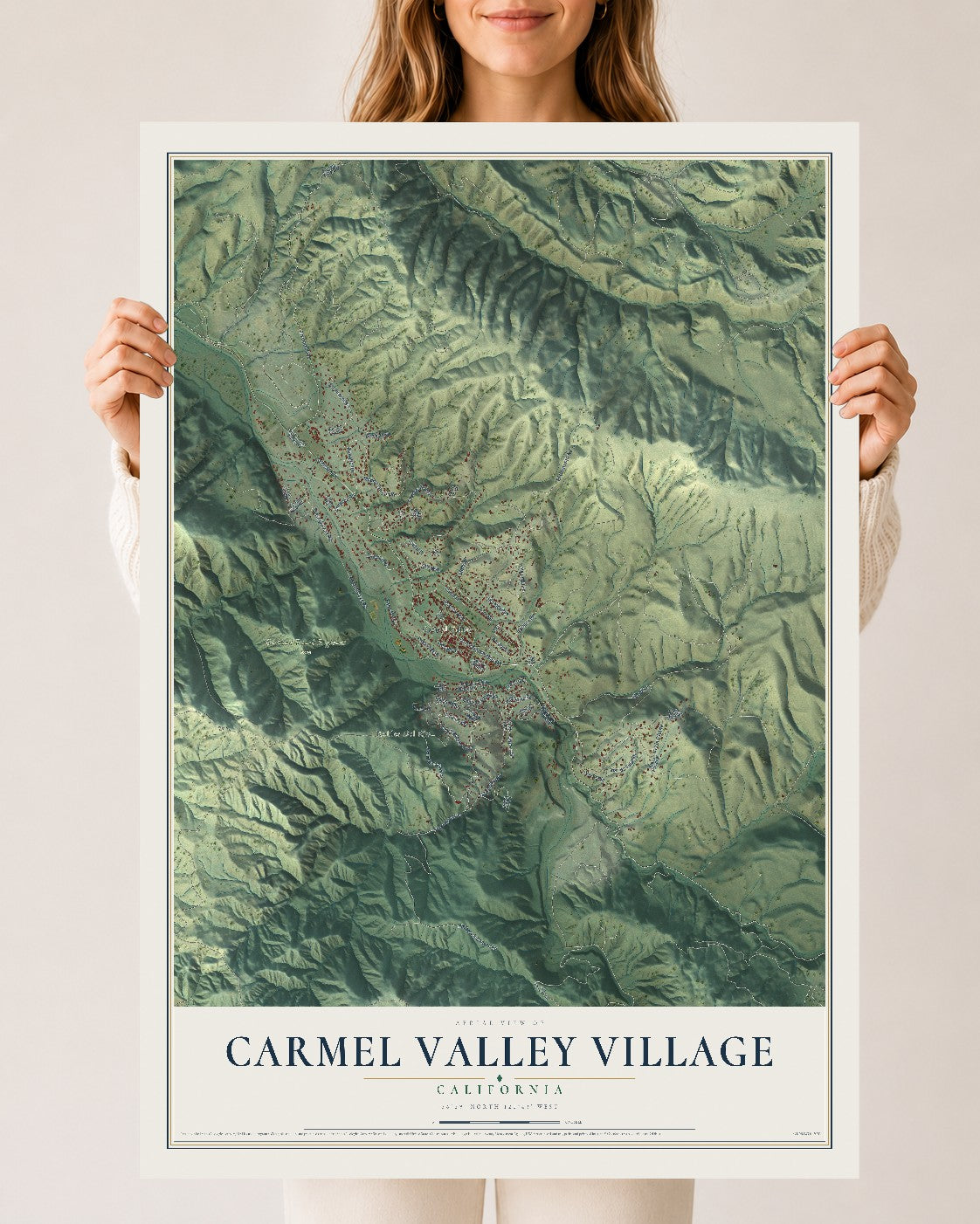 Map of Carmel Valley Village, California, 24 x 36 inch unframed archival matte print
