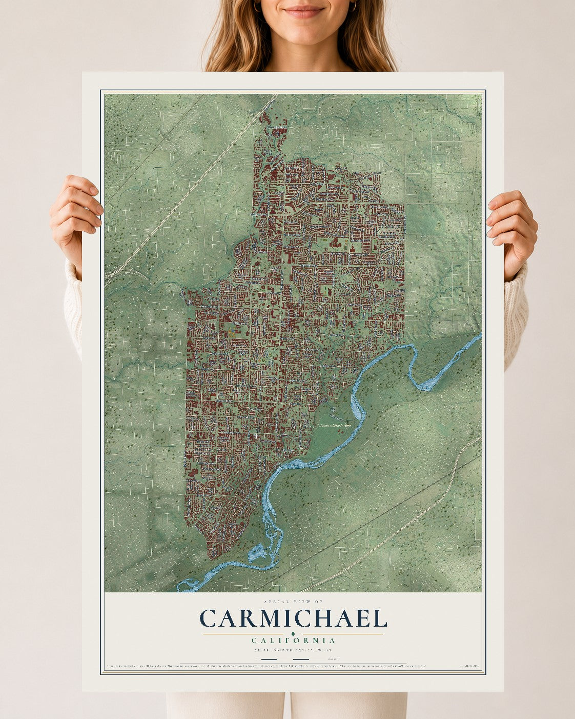 Map of Carmichael, California, 24 x 36 inch unframed archival matte print