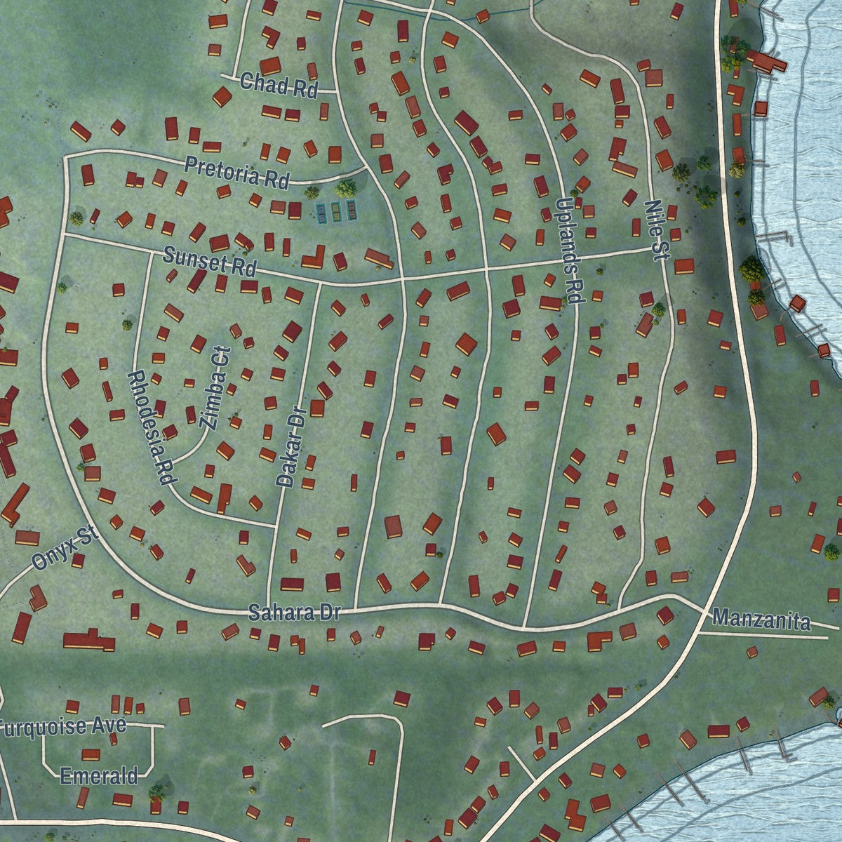 Close-up of the map of Carnelian Bay, California print showing street and building detail