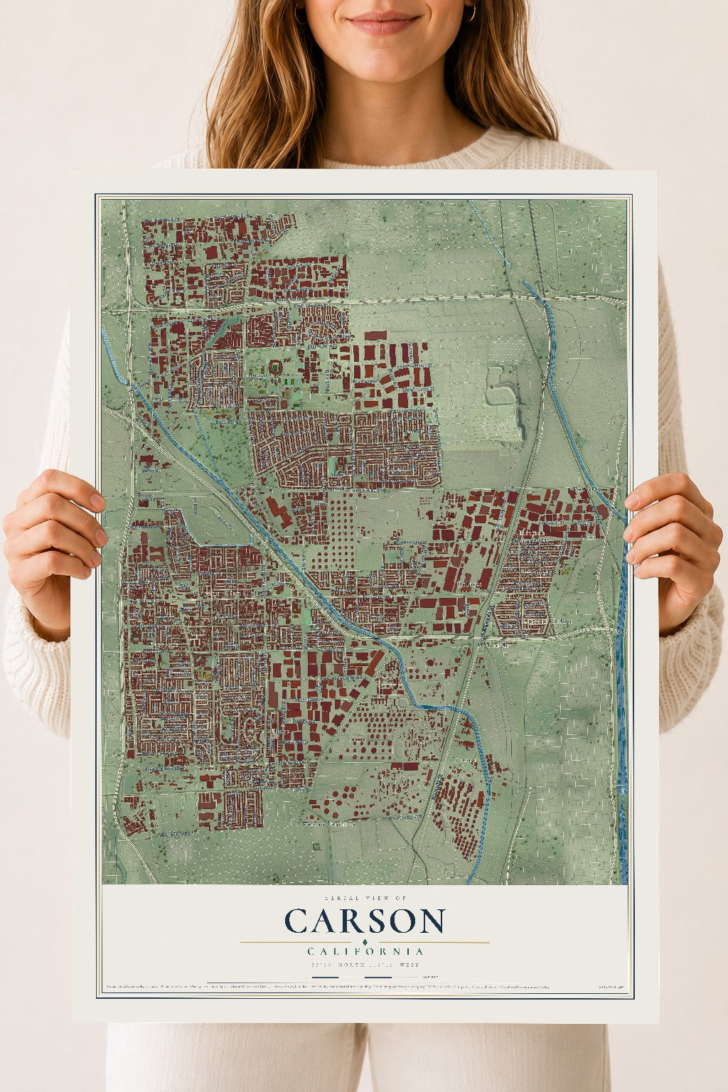 Map of Carson, California, 18 x 24 inch unframed archival matte print