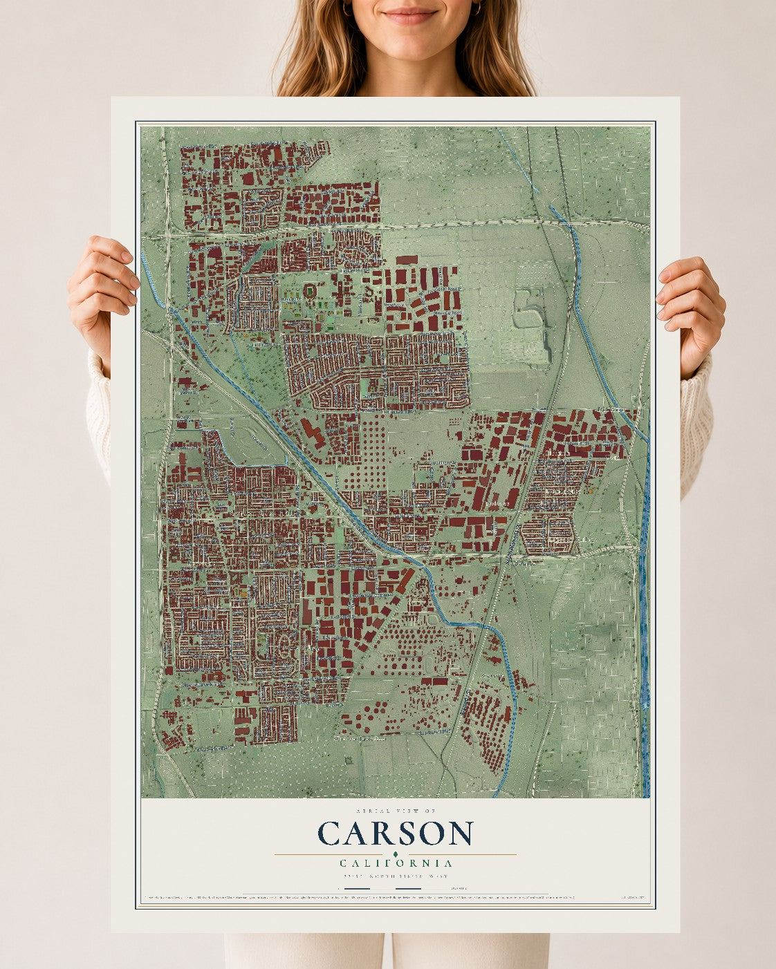 Map of Carson, California, 24 x 36 inch unframed archival matte print