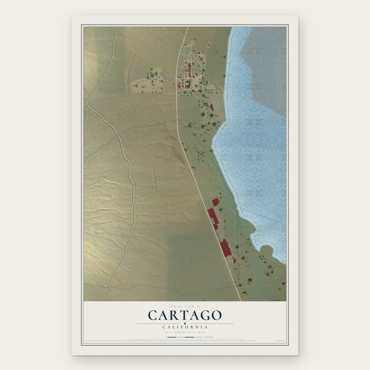 Cartago, California map print, the full design