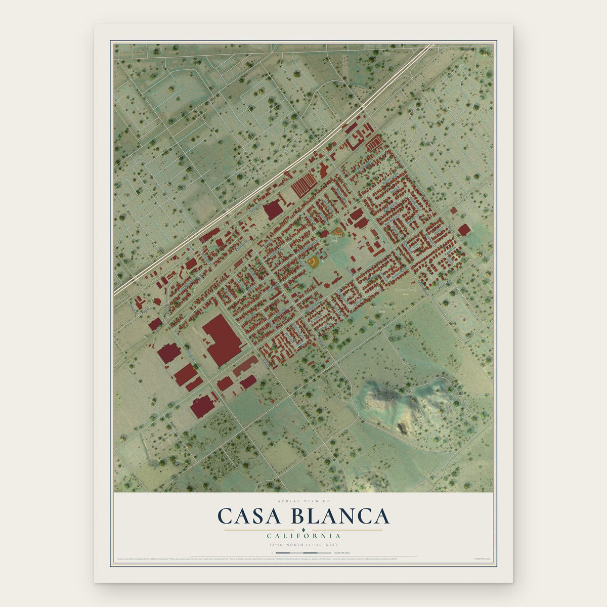 Casa Blanca, California map print, the full design
