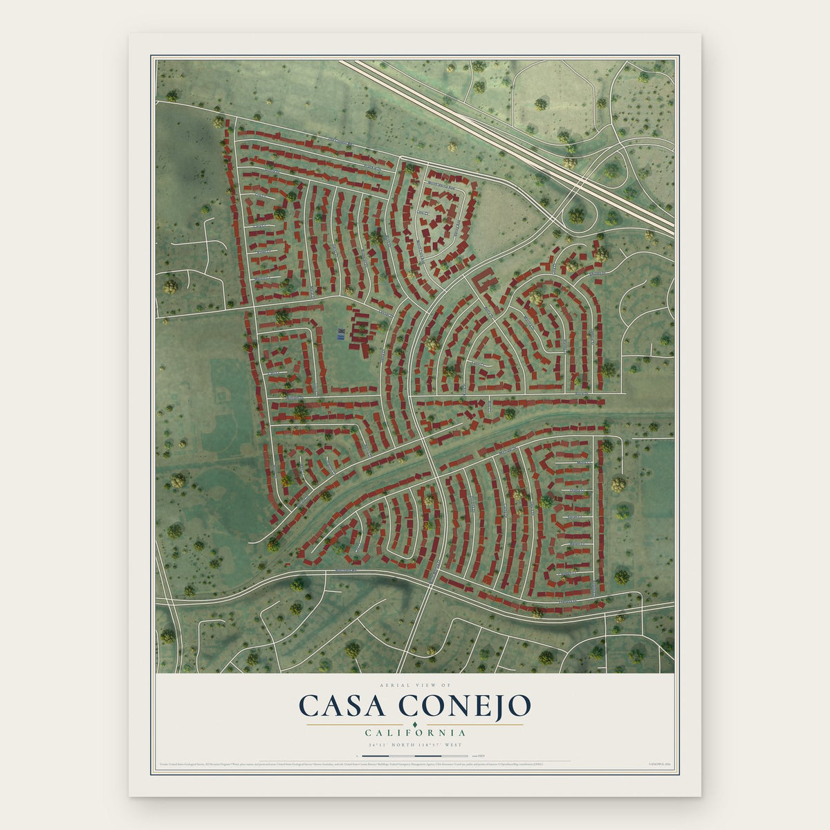 Casa Conejo, California map print, the full design