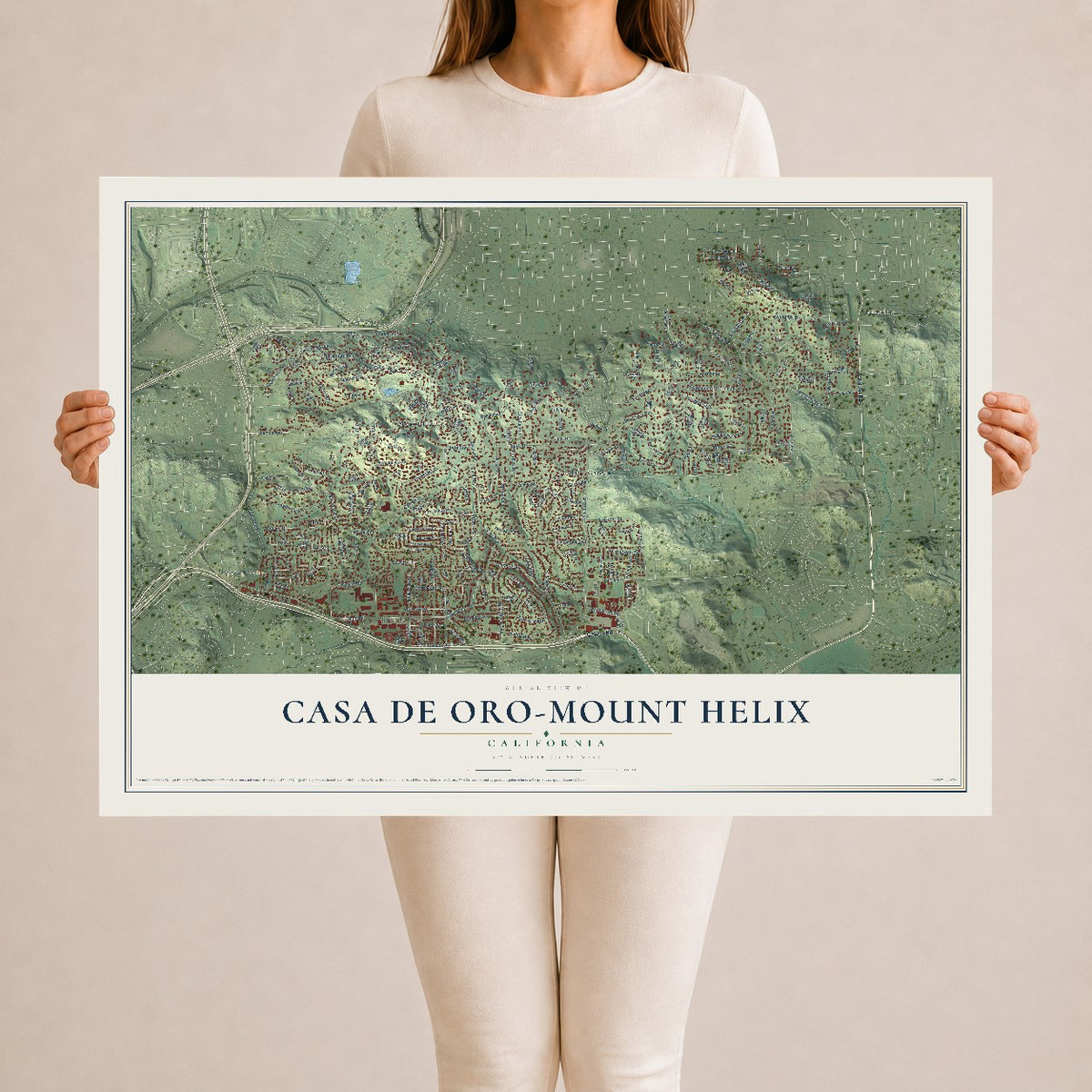 Map of Casa de Oro-Mount Helix, California, 24 x 36 inch unframed archival matte print